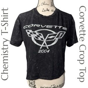 Vintage 2004 Corvette Crop Top - Acid-Washed Black Tee by Chemistry - Size Large